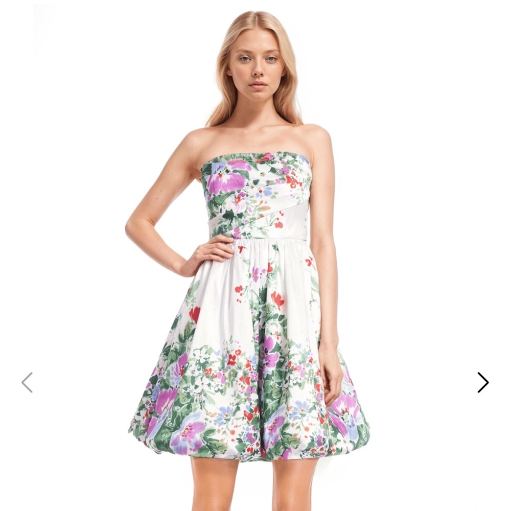 Jewel Badgley Mischka Strapless Floral Mini Dress